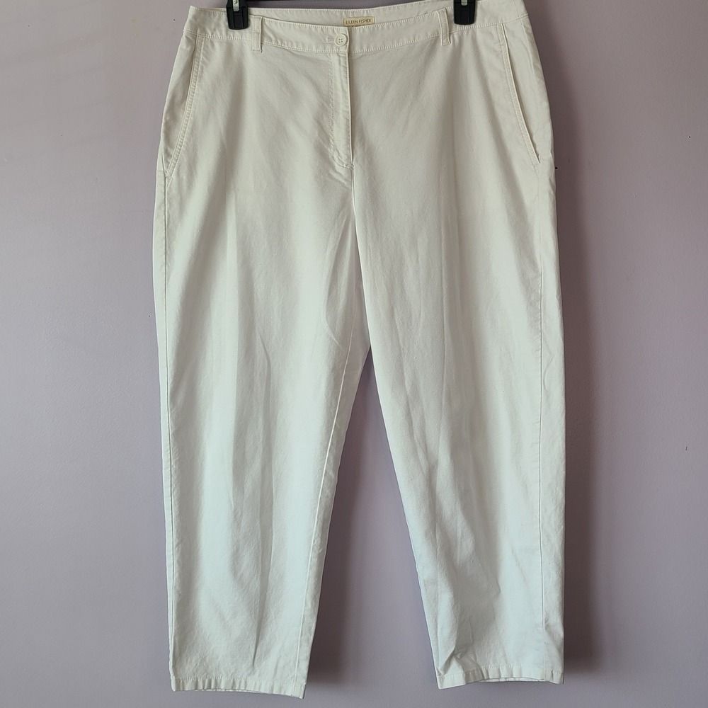 Eileen Fisher Organic Cotton Hemp Stretch Tapered‎ Ankle Pants White Sz 16